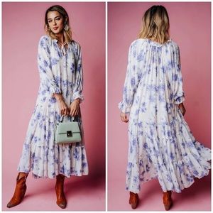 NWT FREE PEOPLE Feeling Groovy Dress - Long Sleeve Purple Floral Maxi Boho Dress